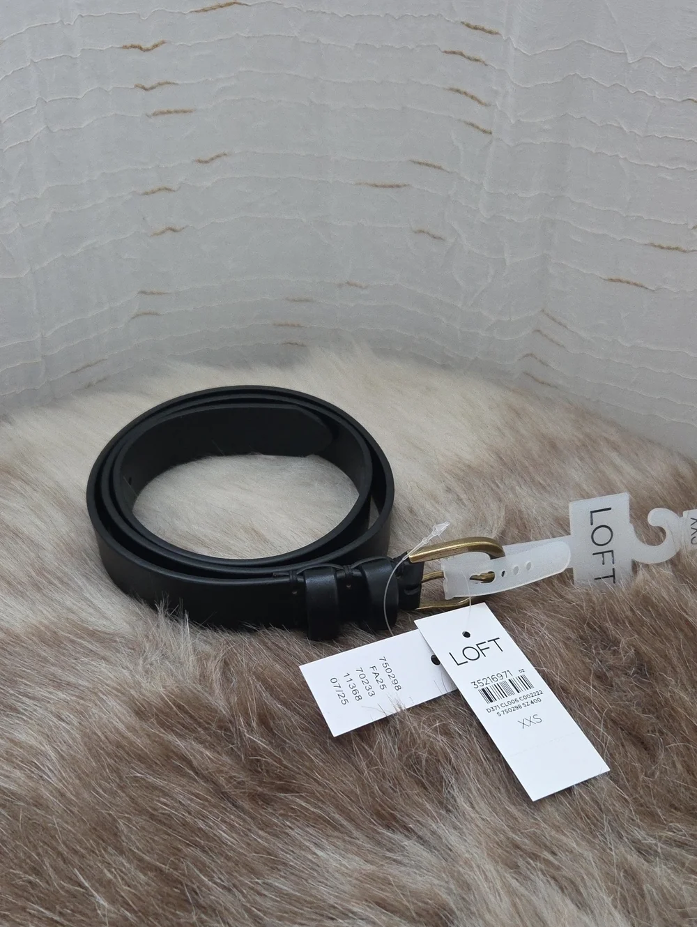 NWT LOFT Black Belt with Brushed/Aged Gold Buckle